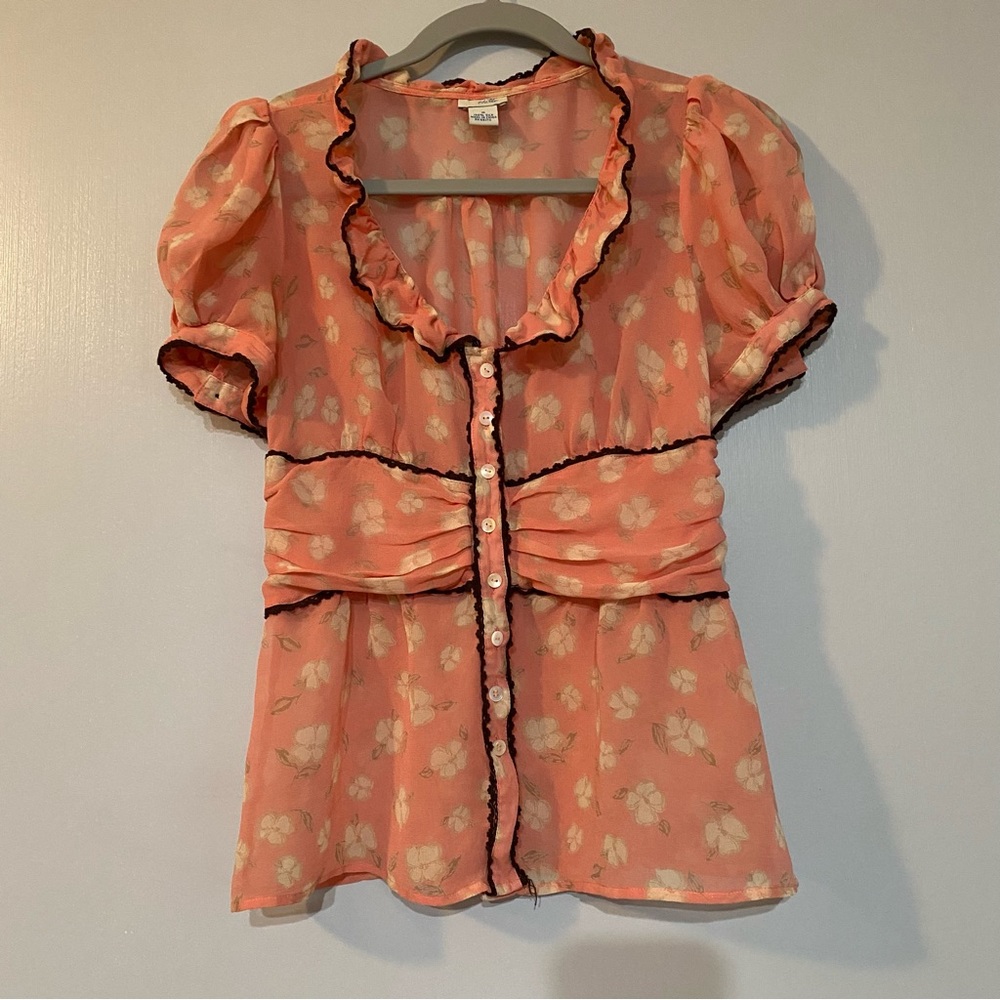 Anthropologie Odille Silk Floral Sheer Top Size Small